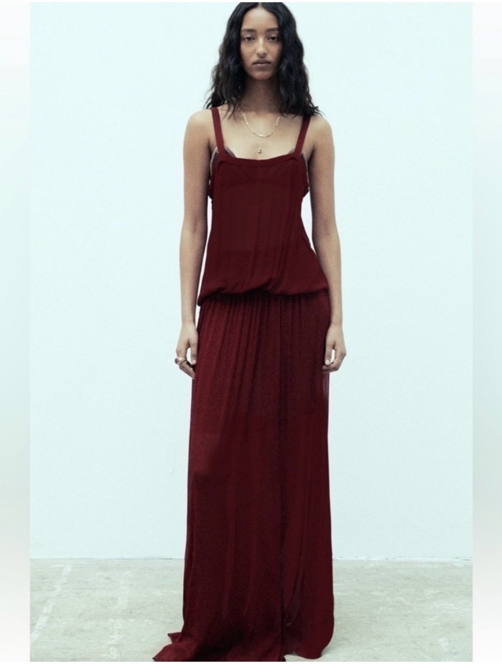 NWT ZARA BURGUNDY MIDI MAXI DRESS LIMITED EDITION CHIFFON FLOWY ETHEREAL FAIRY L